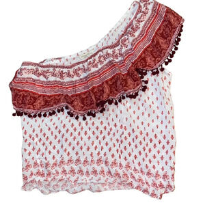 Living Doll Pom Pom One Cold Shoulder Top Blouse Sz 1
